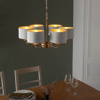Endon 98936 - Ljuskrona på kedja HIGHCLERE 6xE14/28W/230V vit/mässing