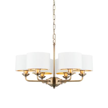 Endon 98936 - Ljuskrona på kedja HIGHCLERE 6xE14/28W/230V vit/mässing