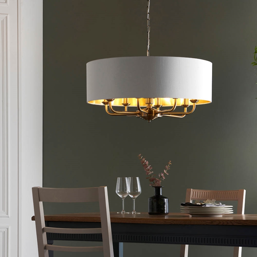 Endon 98938 - Ljuskrona med kedja HIGHCLERE 8xE14/40W/230V Ø 70 cm vit/mässing