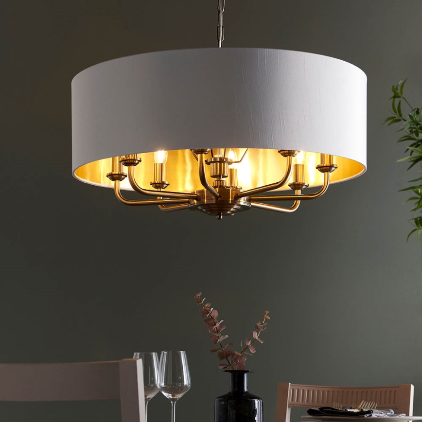 Endon 98938 - Ljuskrona med kedja HIGHCLERE 8xE14/40W/230V Ø 70 cm vit/mässing