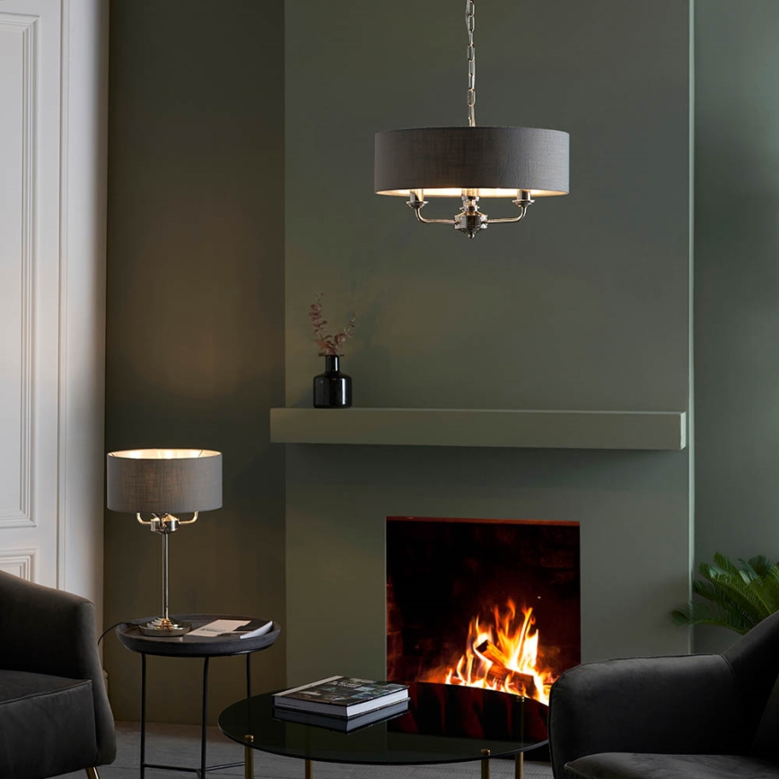 Endon 99149 - Bordslampa HIGHCLERE 3xE14/18W/230V grå/skinande krom diameter 32 cm