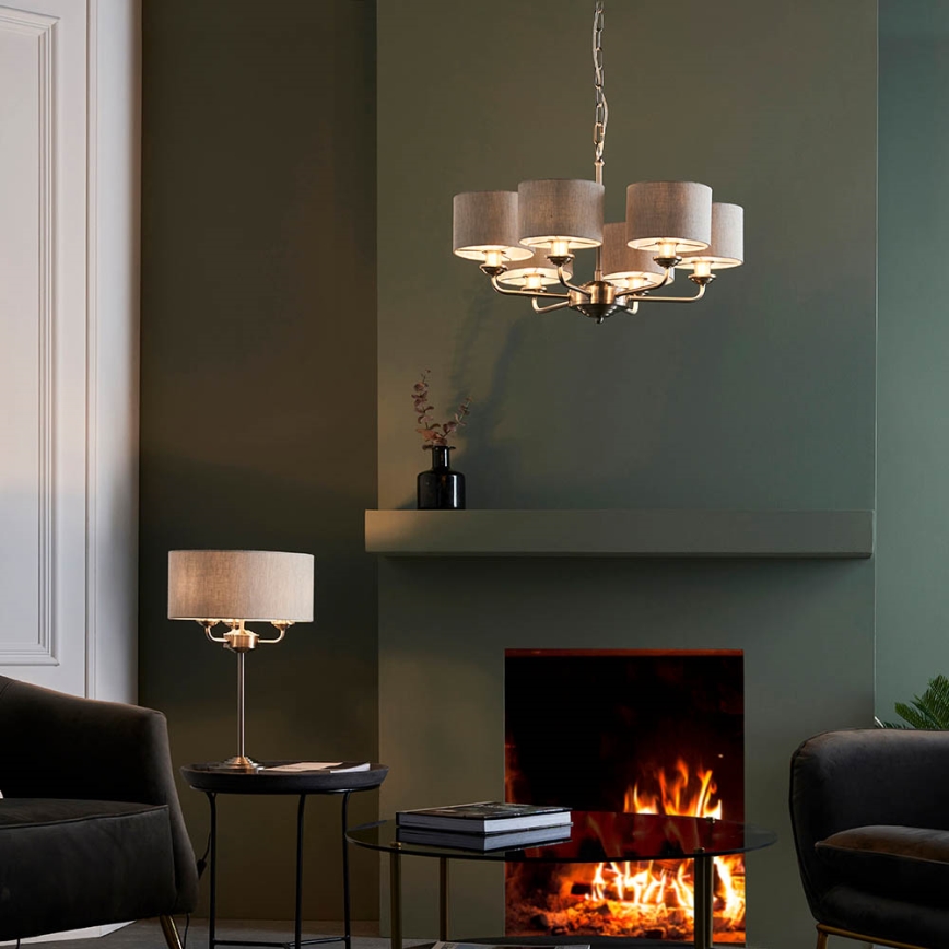 Endon 99151 - Ljuskrona med kedja HIGHCLERE 6xE14/28W/230V grå/mattkrom Ø 53 cm