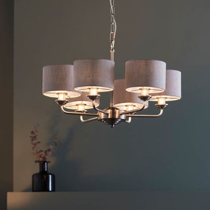 Endon 99151 - Ljuskrona med kedja HIGHCLERE 6xE14/28W/230V grå/mattkrom Ø 53 cm