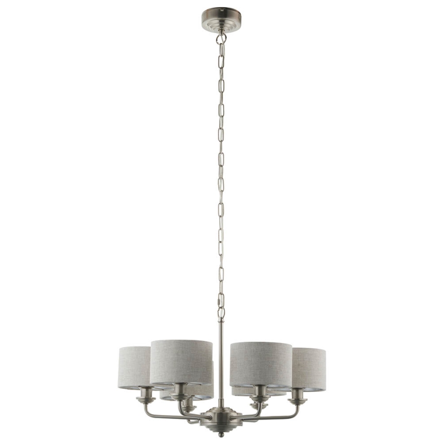 Endon 99151 - Ljuskrona med kedja HIGHCLERE 6xE14/28W/230V grå/mattkrom Ø 53 cm