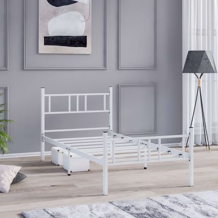 Enkelsäng i metall PIRON 90 x 200 cm, vit, maxbelastning 120 kg