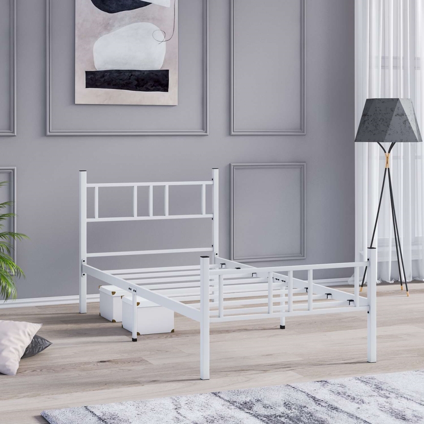 Enkelsäng i metall PIRON 90 x 200 cm, vit, maxbelastning 120 kg