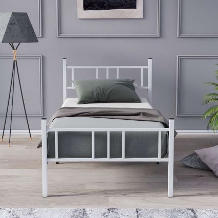 Enkelsäng i metall PIRON 90 x 200 cm, vit, maxbelastning 120 kg