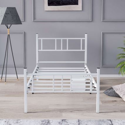 Enkelsäng i metall PIRON 90 x 200 cm, vit, maxbelastning 120 kg