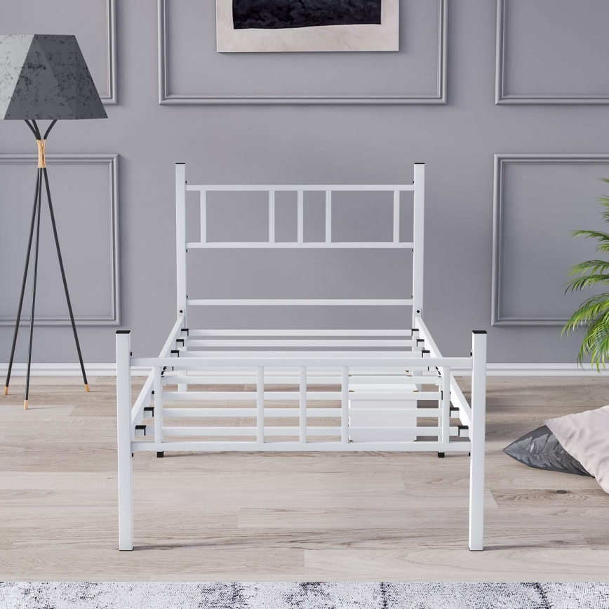 Enkelsäng i metall PIRON 90 x 200 cm, vit, maxbelastning 120 kg