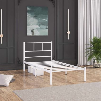 Enkelsäng i metall ROVAN 90x200 cm, vit, maxbelastning 120 kg