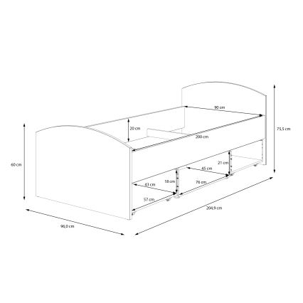 Enkeltsäng med förvaring URO 90x200 cm artisan-ek/vit