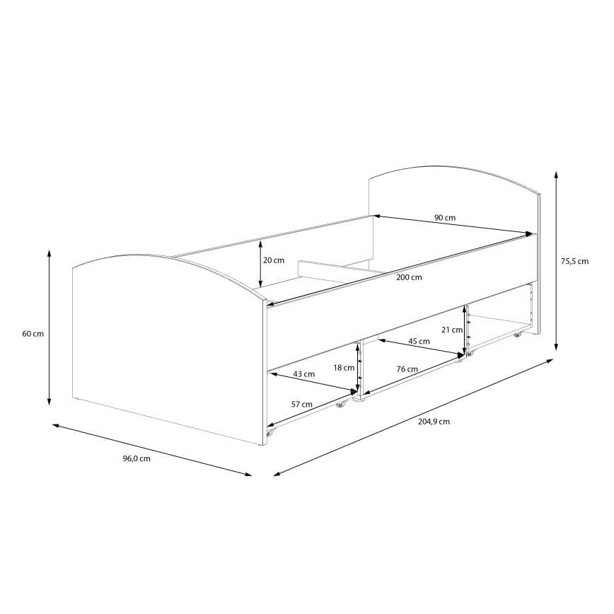 Enkeltsäng med förvaring URO 90x200 cm artisan-ek/vit
