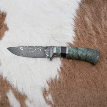 Exklusiv Damaskus kniv 11,6 cm lönn/ebenholts