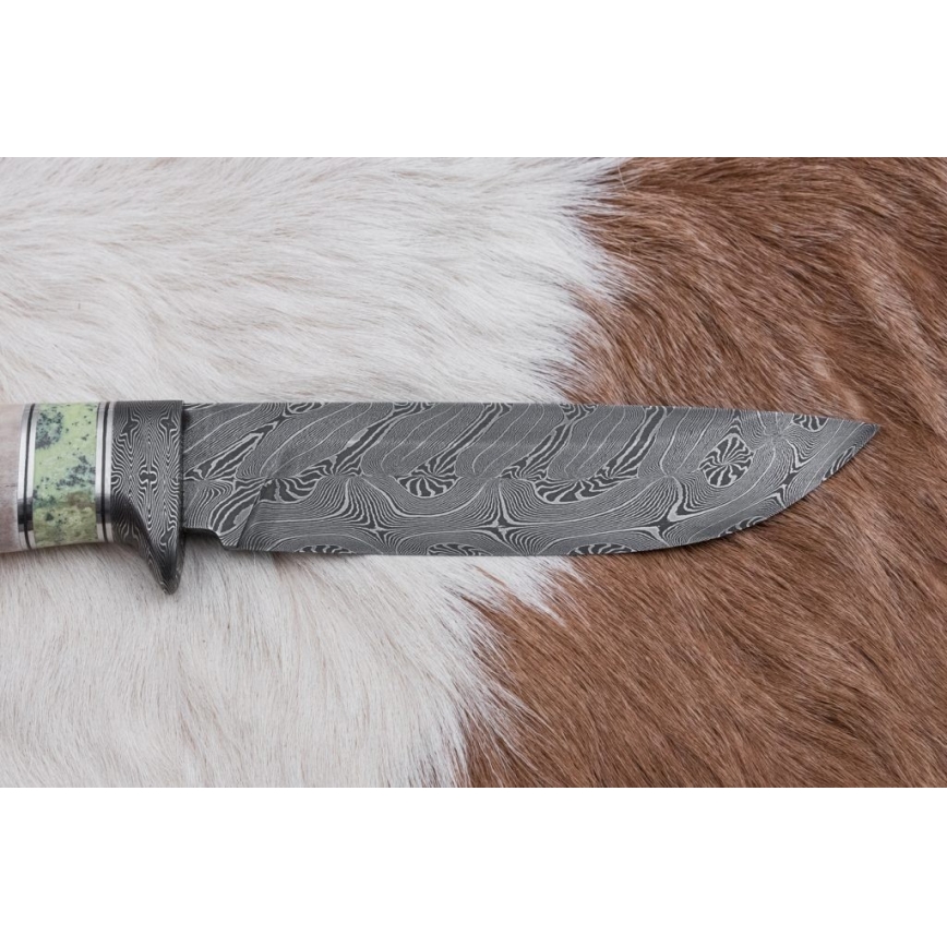 Exklusiv Damaskus kniv 13 cm serpentinit/renhorn