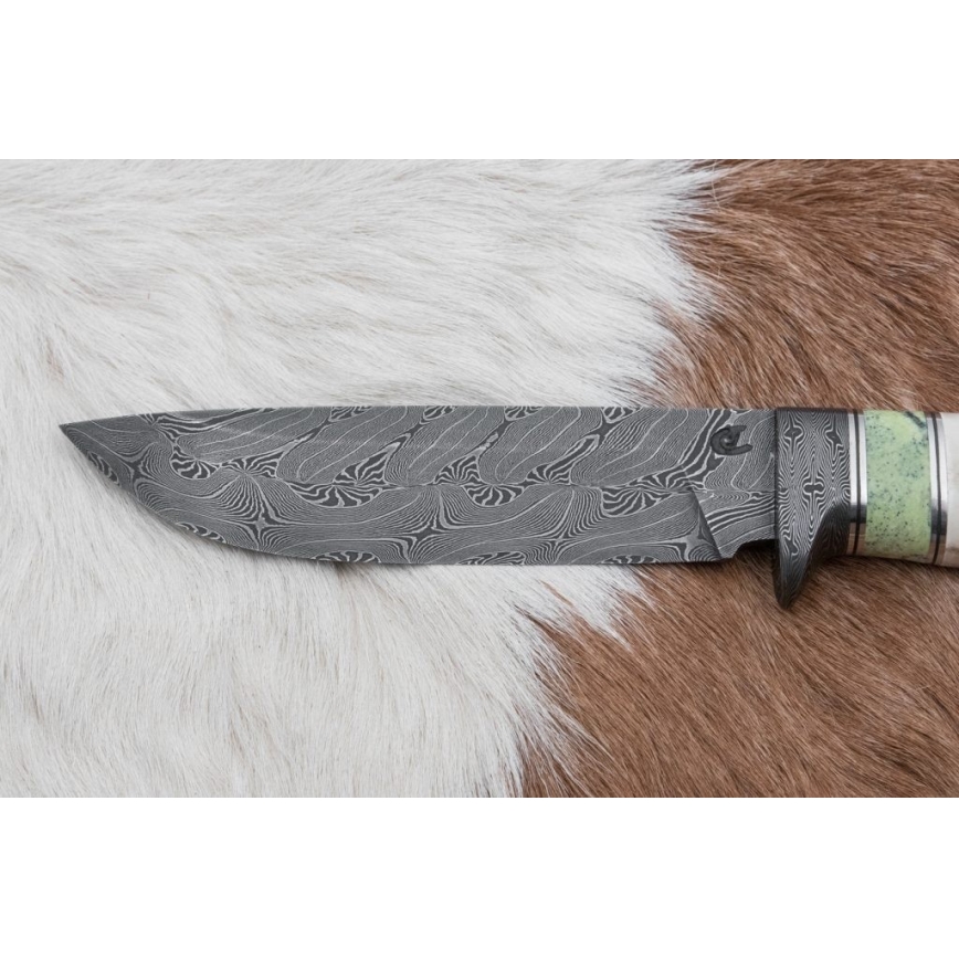 Exklusiv Damaskus kniv 13 cm serpentinit/renhorn