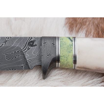 Exklusiv Damaskus kniv 13 cm serpentinit/renhorn