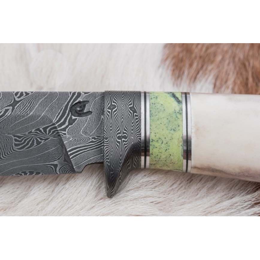 Exklusiv Damaskus kniv 13 cm serpentinit/renhorn