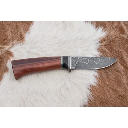 Exklusiv Damaskus kniv 9,6 cm rosenträ santos/ebenholts