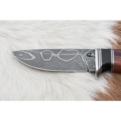 Exklusiv Damaskus kniv 9,6 cm rosenträ santos/ebenholts