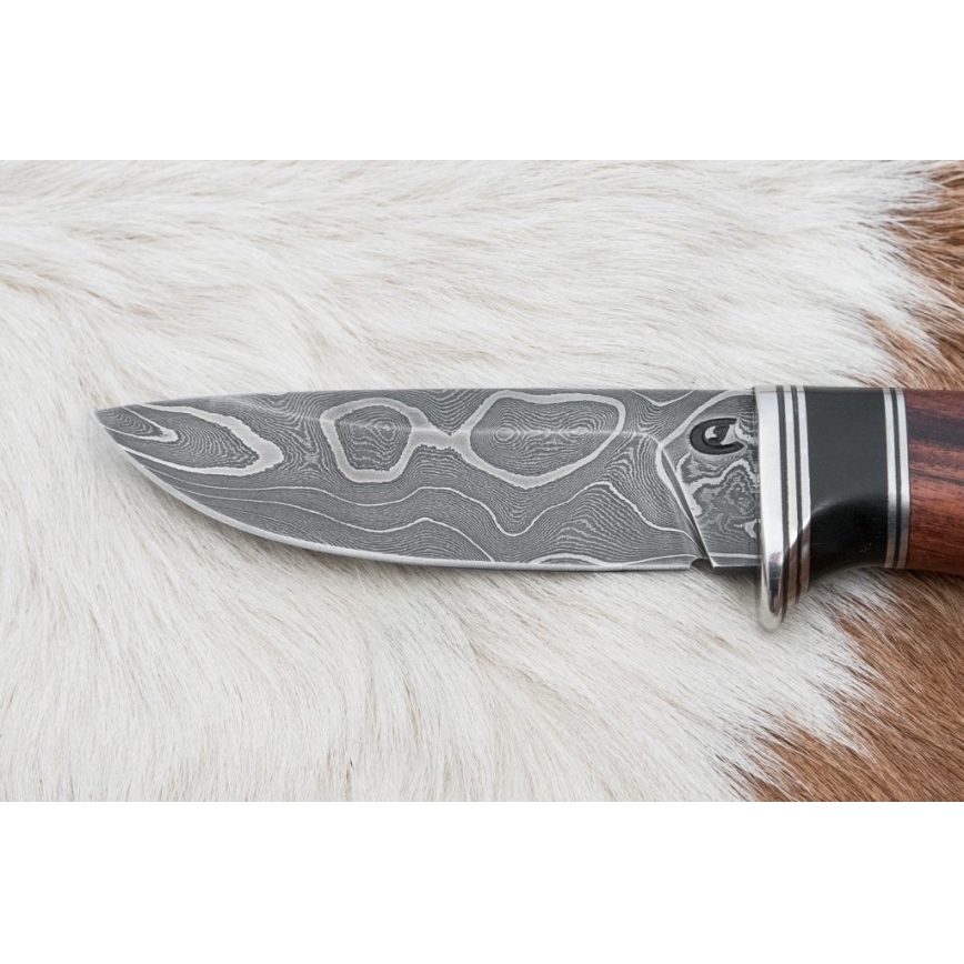 Exklusiv Damaskus kniv 9,6 cm rosenträ santos/ebenholts