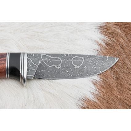 Exklusiv Damaskus kniv 9,6 cm rosenträ santos/ebenholts