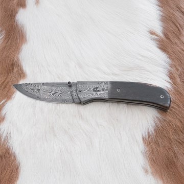 Exklusiv hopfällbar Damaskus kniv 8 cm mammutben
