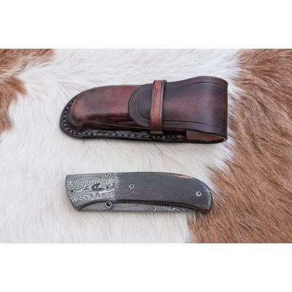 Exklusiv hopfällbar Damaskus kniv 8 cm mammutben