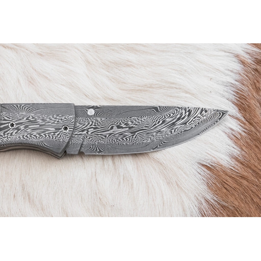 Exklusiv hopfällbar Damaskus kniv 8 cm mammutben