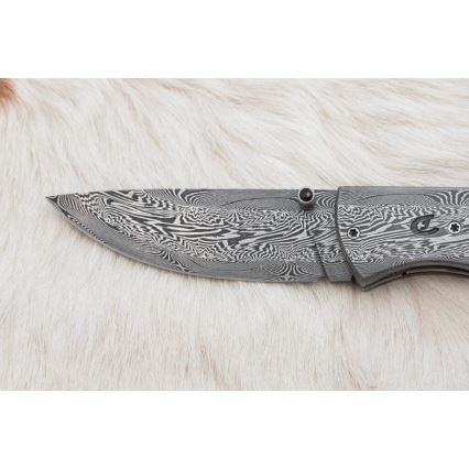 Exklusiv hopfällbar Damaskus kniv 8 cm mammutben