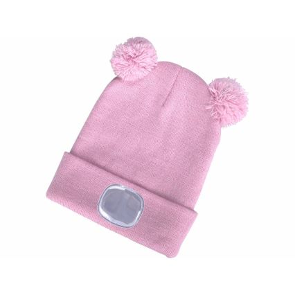 Extol - Mössa med pannlampa och USB-laddning 250 mAh rosa med tofsar barnstorlek