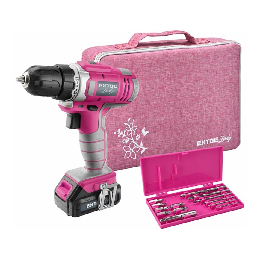 Extol - Cordless drilling screwdriver 1300 mAh 12V rosa