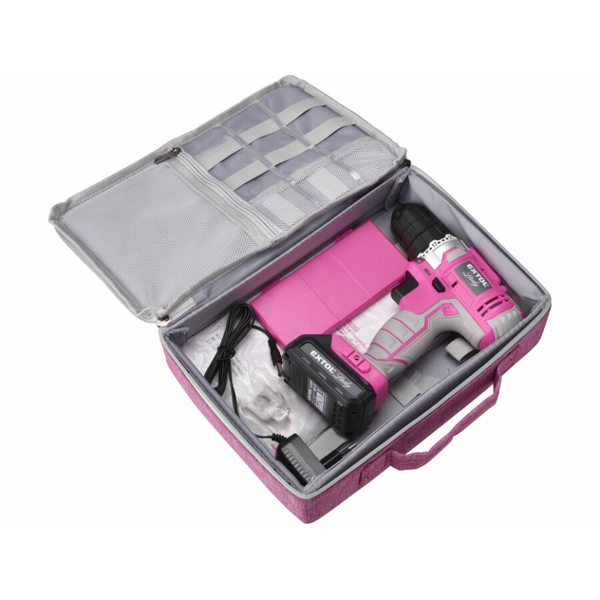Extol - Cordless drilling screwdriver 1300 mAh 12V rosa