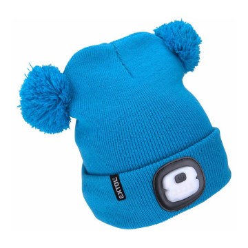 Extol - Hatt med pannlampa och USB-laddning 250 mAh blå med pompoms storlek barn