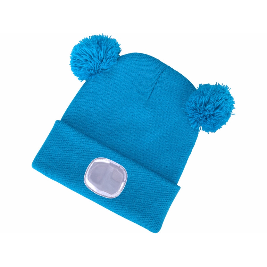 Extol - Hatt med pannlampa och USB-laddning 250 mAh blå med pompoms storlek barn