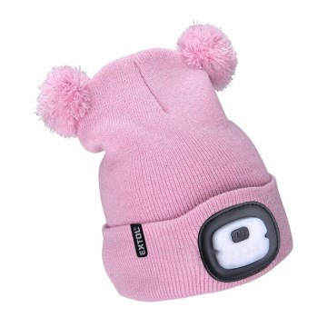 Extol - Hatt med pannlampa och USB-laddning 250 mAh rosa med pompoms storlek barn