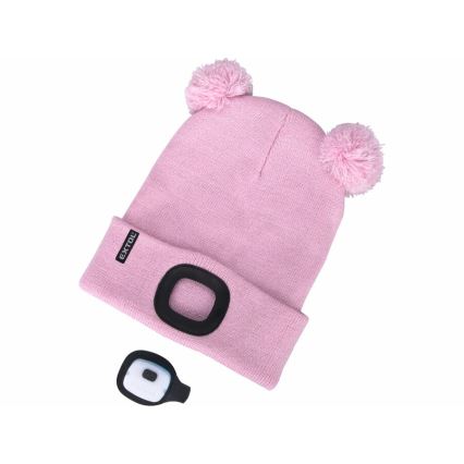 Extol - Hatt med pannlampa och USB-laddning 250 mAh rosa med pompoms storlek barn