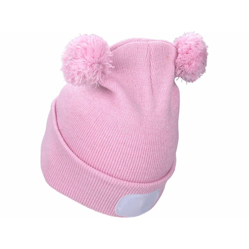 Extol - Hatt med pannlampa och USB-laddning 250 mAh rosa med pompoms storlek barn