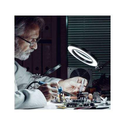 Extol - LED Dimbar bordslampa med ett förstoringsglas LED/8W/5V 2900/4500/7500K svart