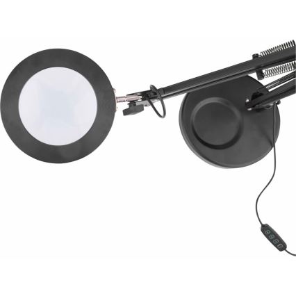 Extol - LED Dimbar bordslampa med ett förstoringsglas LED/8W/5V 2900/4500/7500K svart