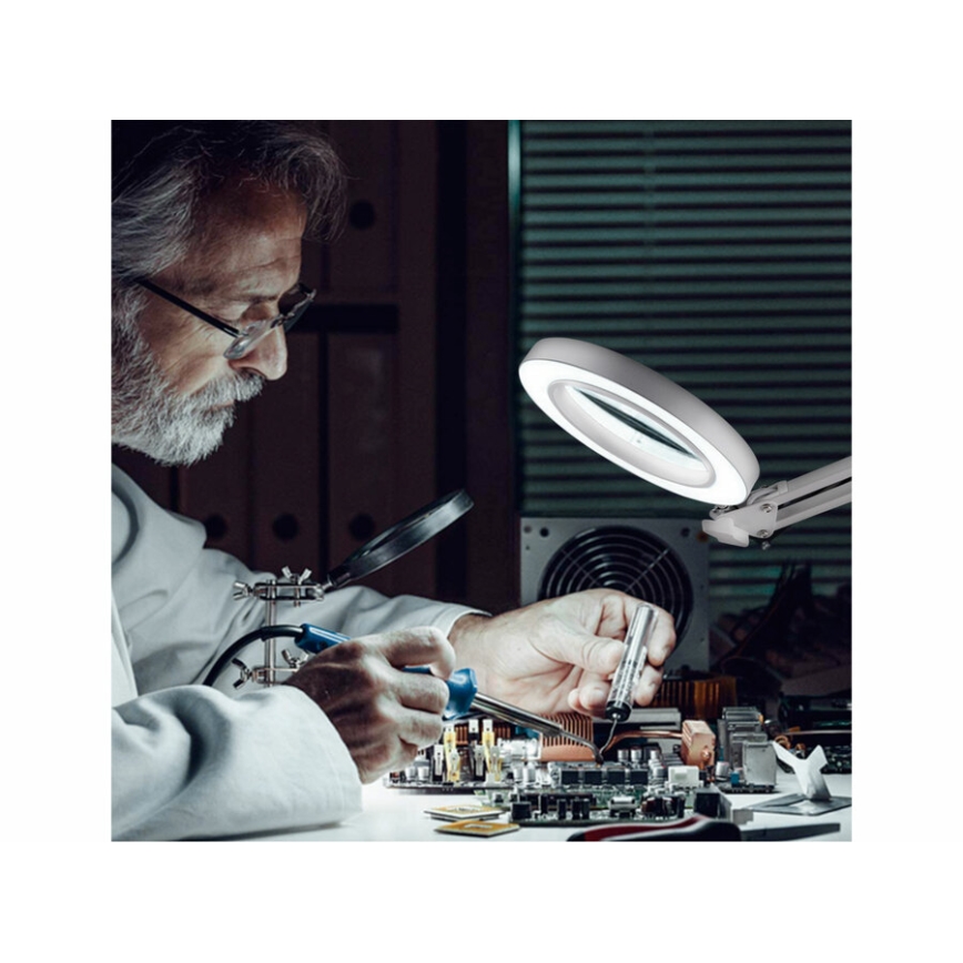 Extol - LED Dimbar bordslampa med ett förstoringsglas LED/8W/5V 2900/4500/7500K vit