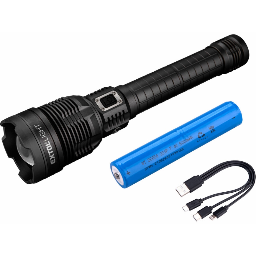 Extol - LED Ljusreglerad uppladdningsbar ficklampa med en strömbank LED/60W/10000 mAh 8000 lm IPX4 svart
