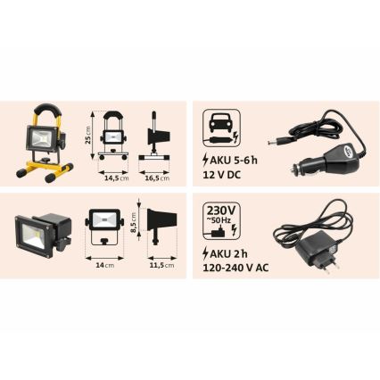 Extol - LED Uppladdningsbar strålkastare LED/10W/3600 mAh/8,4V IP65