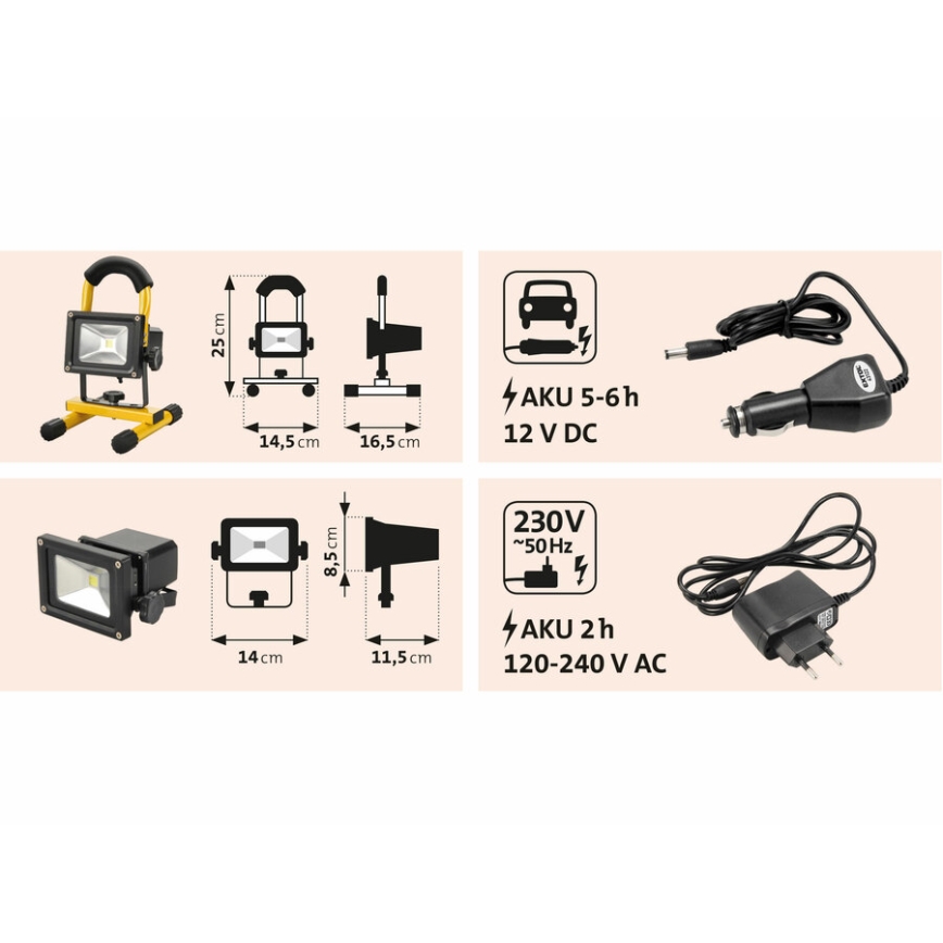 Extol - LED Uppladdningsbar strålkastare LED/10W/3600 mAh/8,4V IP65