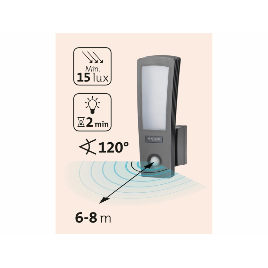 Extol - LED Utomhusvägglampa med sensor LED / 15W / 230V IP65