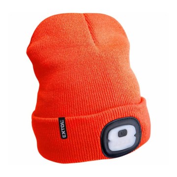 Extol - Mössa med pannlampa och USB-laddning 250 mAh neon orange storlek UNI