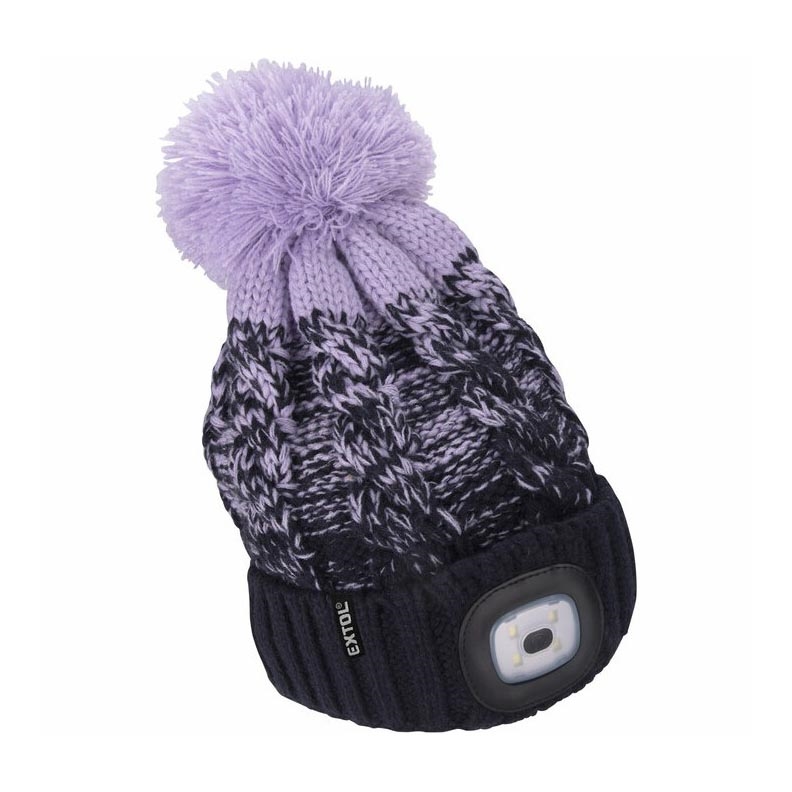 Extol - Mössa med pannlampa och USB-laddning 300 mAh blå/lila med pompom storlek UNI