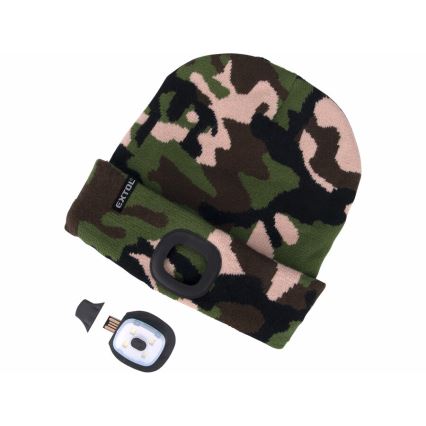 Extol - Mössa med pannlampa och USB-laddning 300 mAh kamouflage storlek UNI