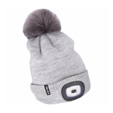 Extol - Mössa med pannlampa och USB-laddning 300 mAh grå med pompom storlek UNI