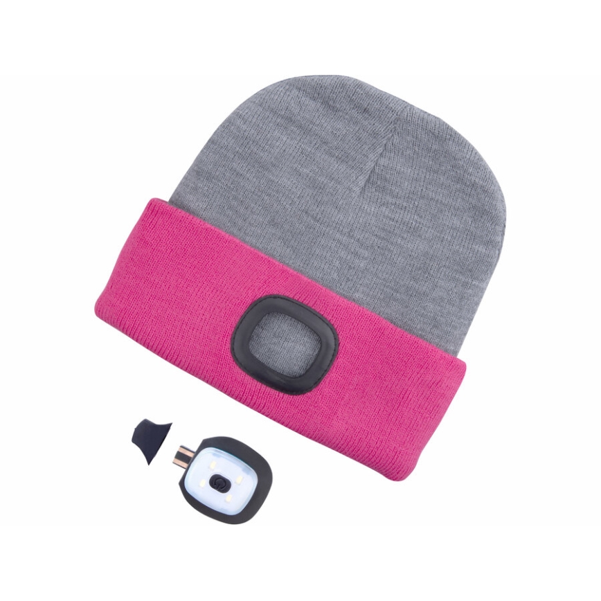 Extol - Mössa med pannlampa och USB-laddning 300 mAh grå/rosa storlek UNI