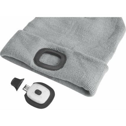 Extol - Mössa med pannlampa och USB-laddning 300 mAh grå storlek UNI